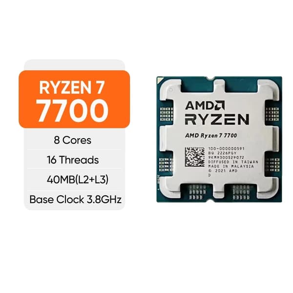 AMD Ryzen 7 7700-processor, 8 kärnor, 16 trådar, maximal boost-klocka 5,3 GHz