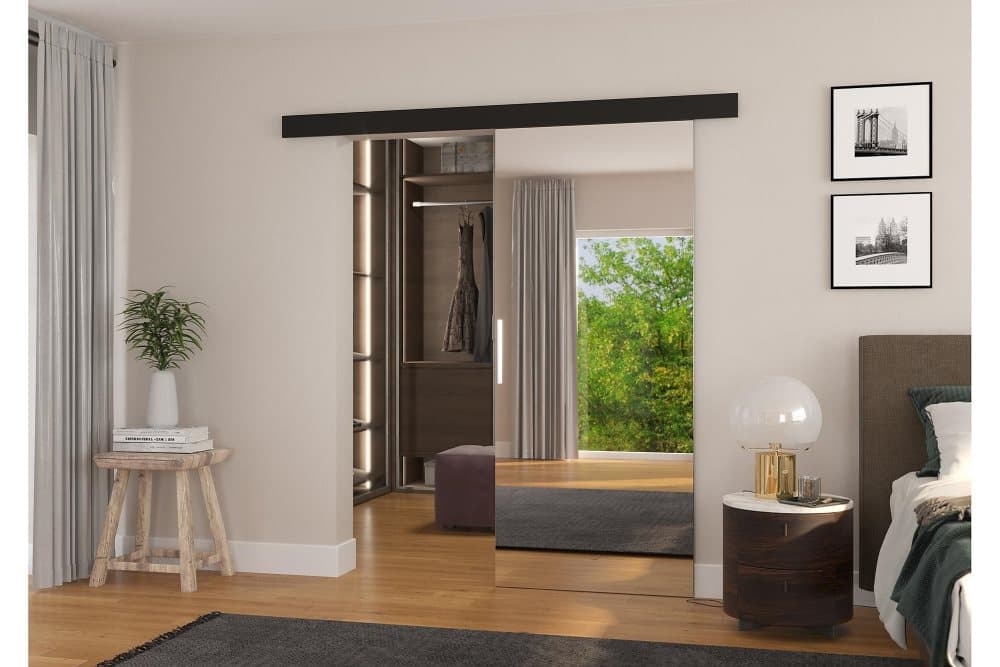 TESANA Skjutdörr Garderob 96x205 cm Svart