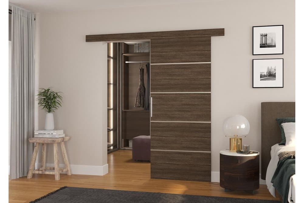 NUESTRA Skjutdörr Garderob 96x205 cm Mörkbrun