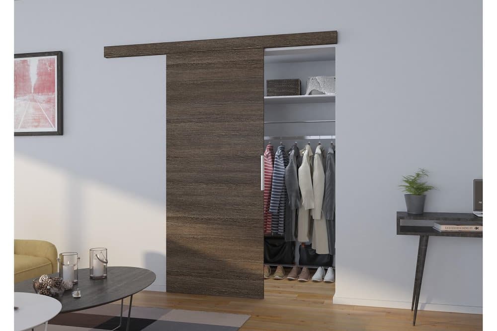 PIASA Skjutdörr Garderob 86x205 cm Grå/Natur