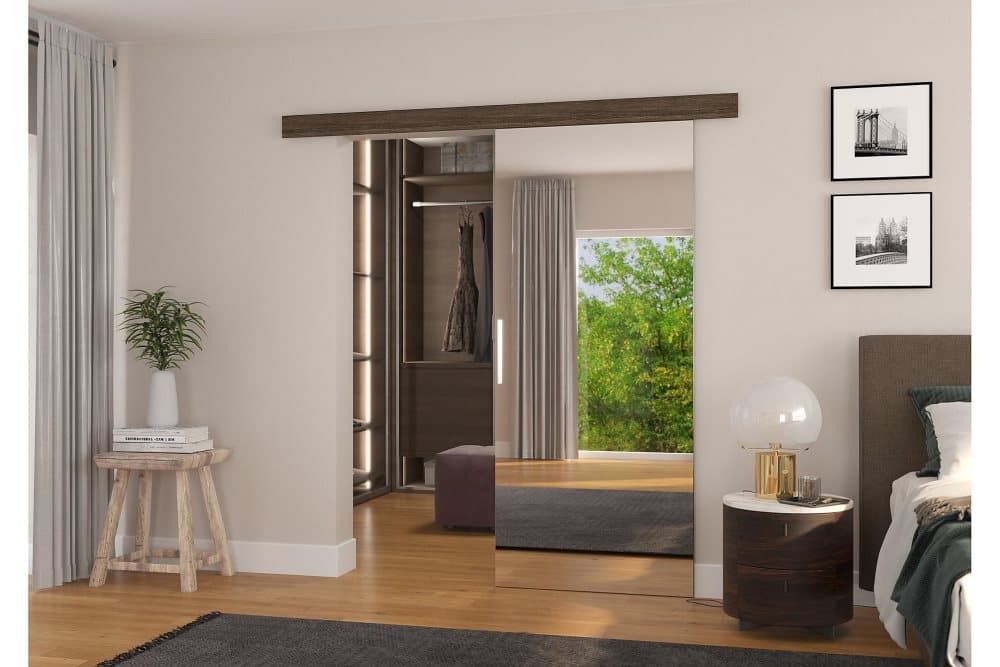 TESANA Skjutdörr Garderob 86x205 cm Mörkbrun