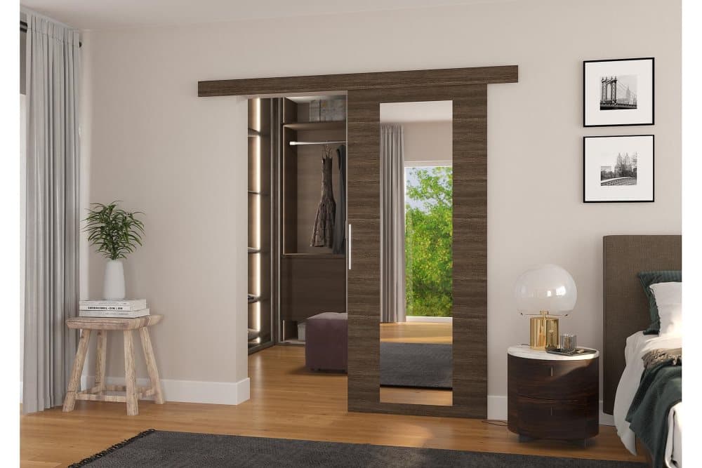 RAHAN Skjutdörr Garderob 96x205 cm Mörkbrun