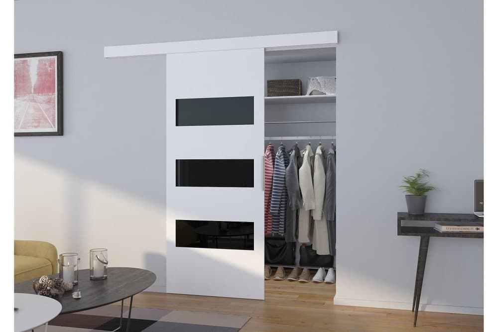 AREIA Skjutdörr Garderob 96x205 cm Vit/Svart