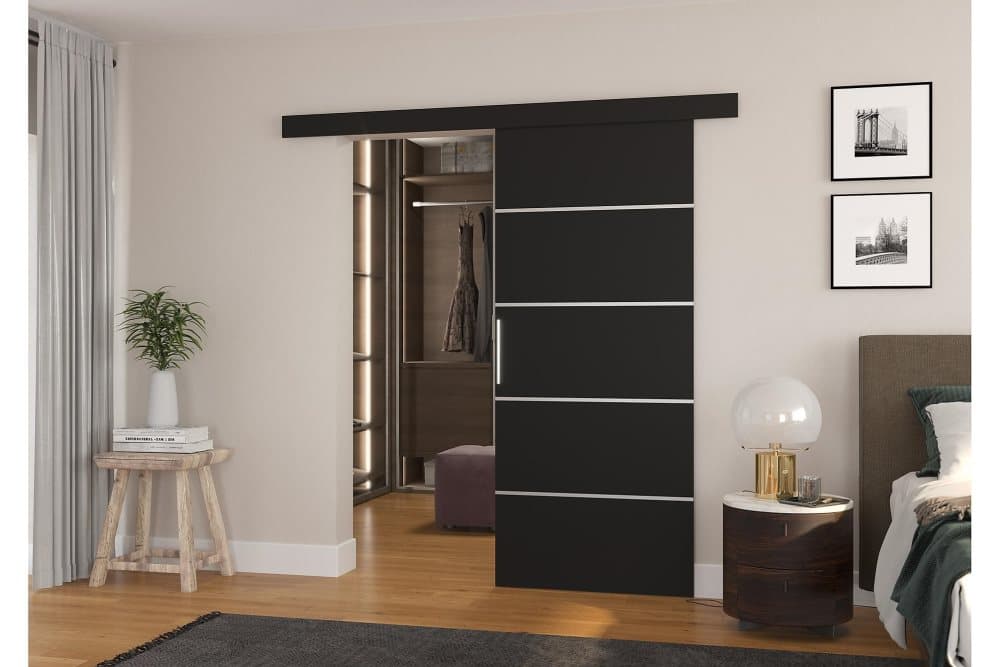 NUESTRA Skjutdörr Garderob 96x205 cm Svart