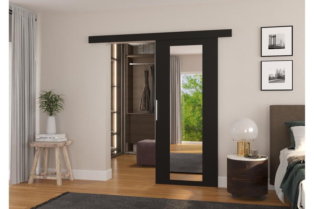 RAHAN Skjutdörr Garderob 96x205 cm Svart