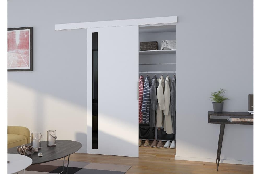 LIRINA Skjutdörr Garderob 106x205 cm Grå/Natur/Svart