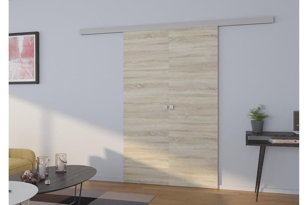 TOPIO Skjutdörr Garderob 166x205 cm Grå/Natur