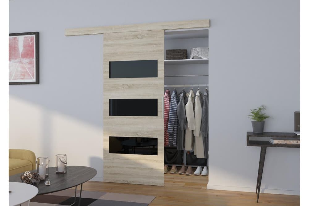 AREIA Skjutdörr Garderob 96x205 cm Sonomaek/Svart