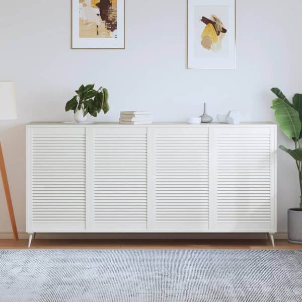 Skåpluckor lamelldesign 4 st vit 99,3x59,4 cm massiv furu