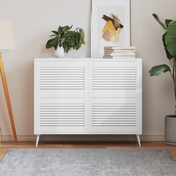 Skåpluckor lamelldesign 4 st vit 39,5x59,4 cm massiv furu