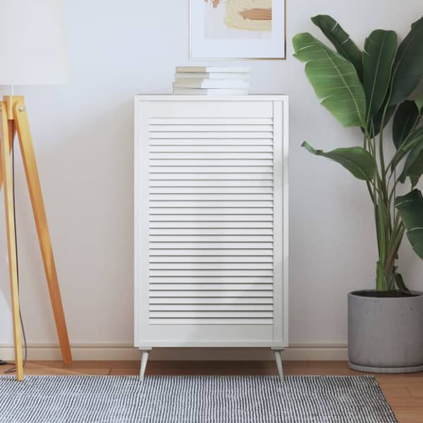 Skåplucka lamelldesign vit 99,3x59,4 cm massiv furu