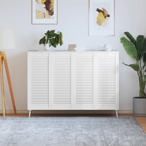 Skåpluckor lamelldesign 4 st vit 99,3x39,4 cm massiv furu
