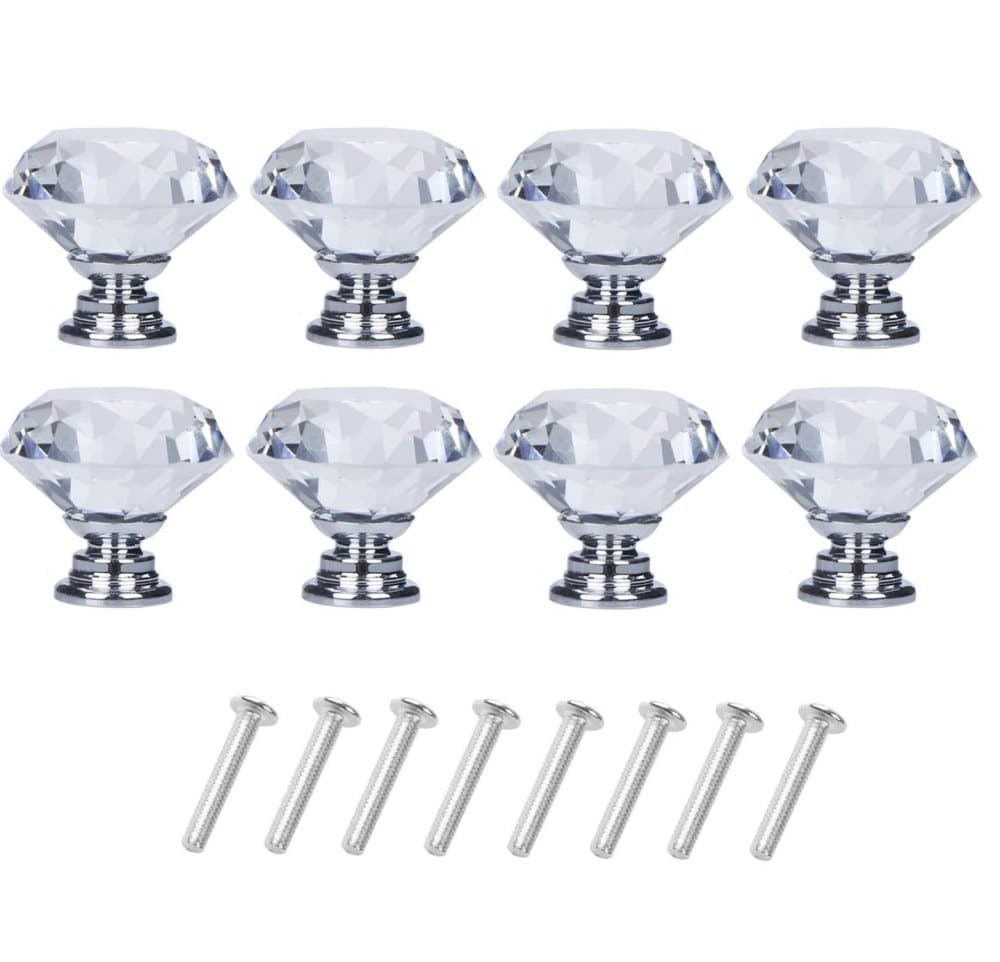 Diamantformade knoppar i glas Transparent/Silver 8 st