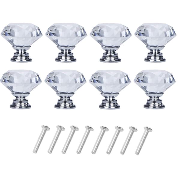 Diamantformade knoppar i glas Transparent/Silver 8 st