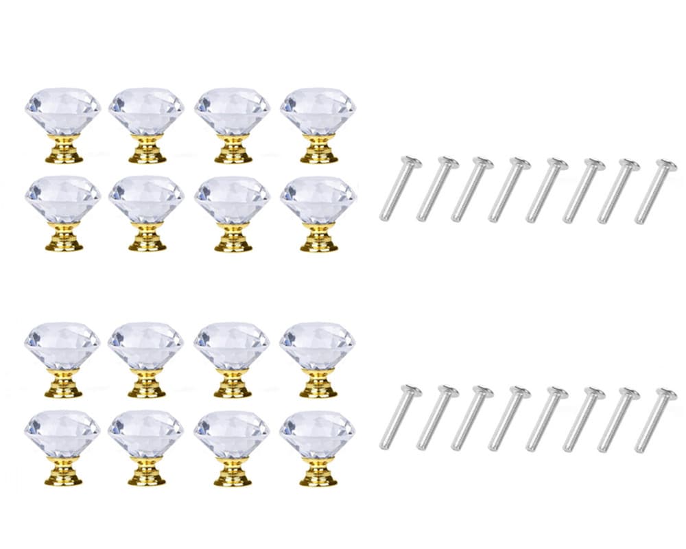 Diamantformade knoppar i glas Transparent/Guld 16 st