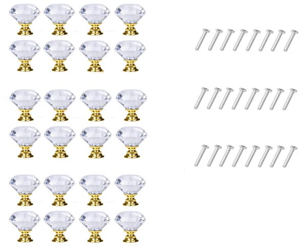 INF Diamantformade Knoppar i Glas Transparent/Guld 8 st 24 Pack