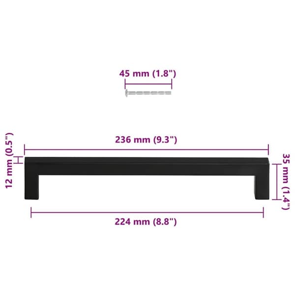 vidaXL Skåphandtag 5 st svart 224 mm rostfritt stål