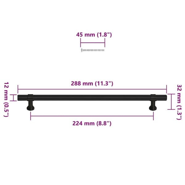vidaXL Skåphandtag 5 st svart 224 mm rostfritt stål