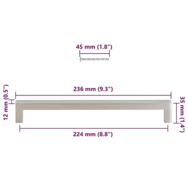 vidaXL skabshåndtag 5 stk. 224 mm rustfrit stål sølvfarvet
