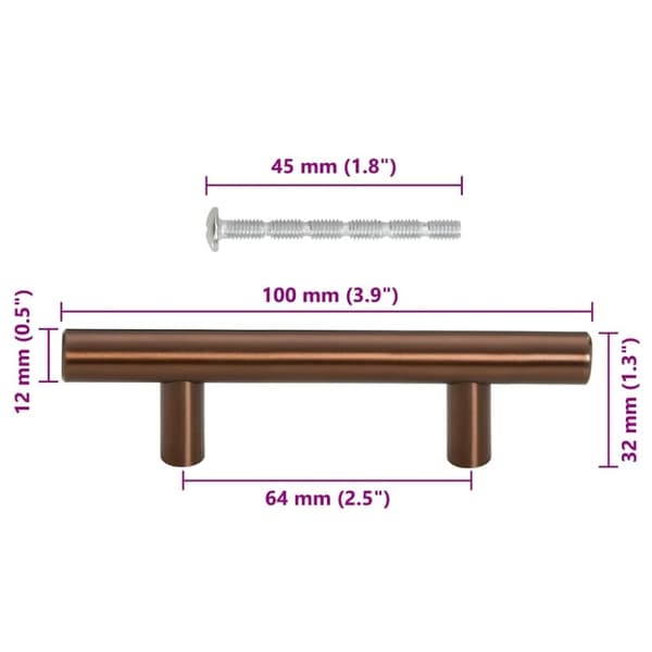 vidaXL skabshåndtag 10 stk. 64 mm rustfrit stål bronzefarvet