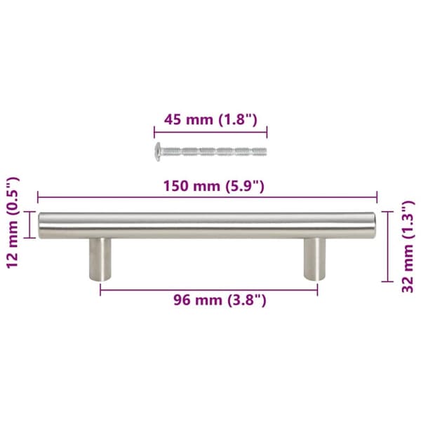 vidaXL skabshåndtag 10 stk. 96 mm rustfrit stål sølvfarvet