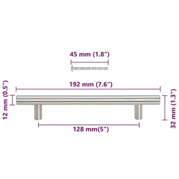 vidaXL skabshåndtag 10 stk. 128 mm rustfrit stål sølvfarvet