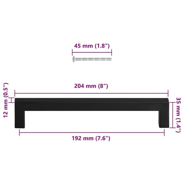 vidaXL Skaphåndtak 5 stk svart 192 mm rustfritt stål