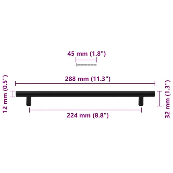 vidaXL Skåphandtag 5 st svart 224 mm rostfritt stål