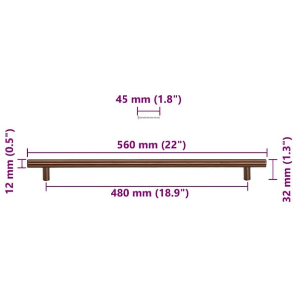 vidaXL skabshåndtag 5 stk. 480 mm rustfrit stål bronzefarvet