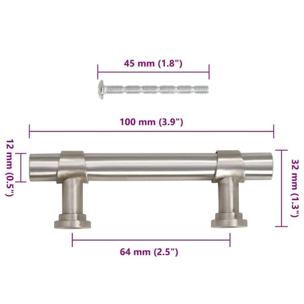 vidaXL skabshåndtag 10 stk. 64 mm rustfrit stål sølvfarvet