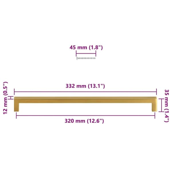 vidaXL skabshåndtag 5 stk. 320 mm rustfrit stål guldfarvet