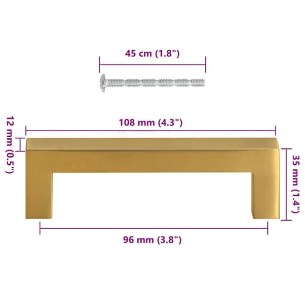 vidaXL skabshåndtag 10 stk. 96 mm rustfrit stål guldfarvet