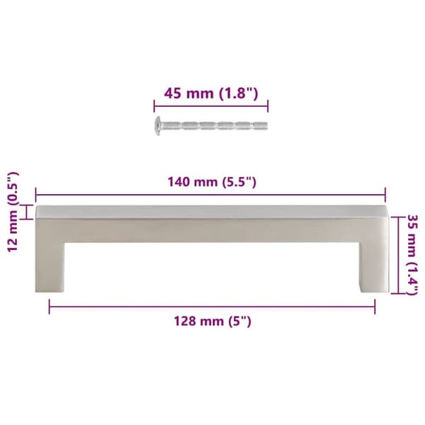 vidaXL skabshåndtag 10 stk. 128 mm rustfrit stål sølvfarvet