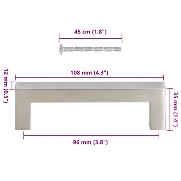 vidaXL skabshåndtag 10 stk. 96 mm rustfrit stål sølvfarvet