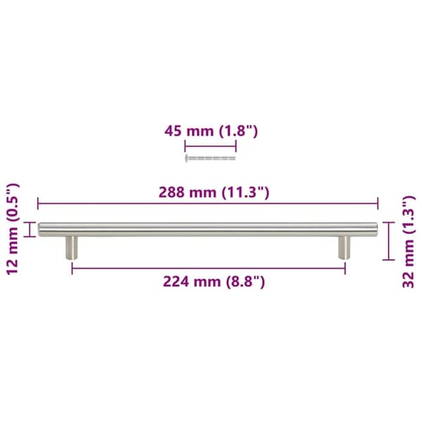vidaXL Skåphandtag 5 st silver 224 mm rostfritt stål