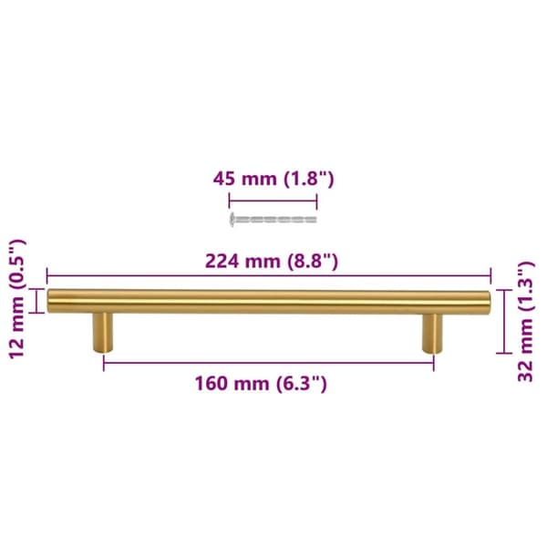 vidaXL skabshåndtag 10 stk. 160 mm rustfrit stål guldfarvet