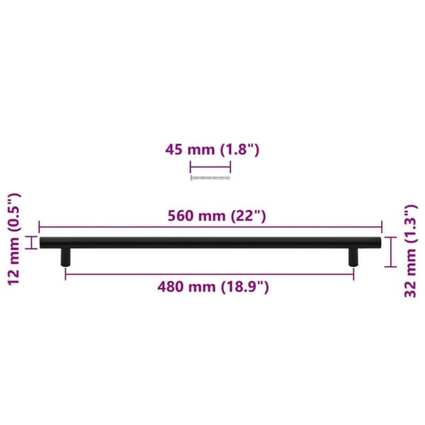 vidaXL Skaphåndtak 5 stk svart 480 mm rustfritt stål
