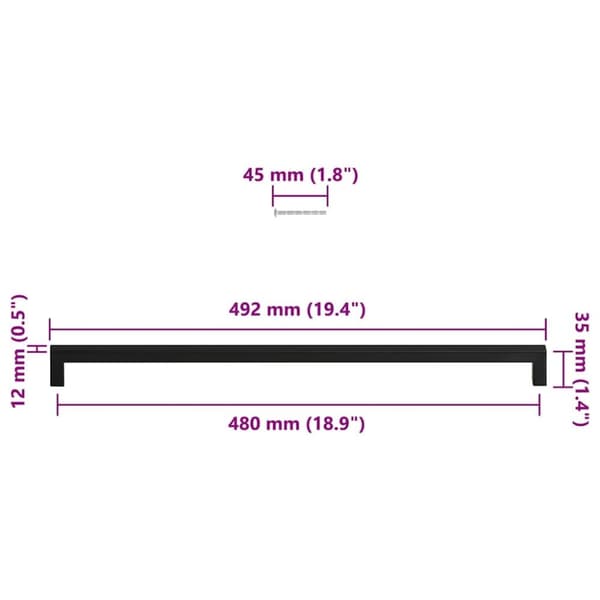 vidaXL Skåphandtag 5 st svart 480 mm rostfritt stål