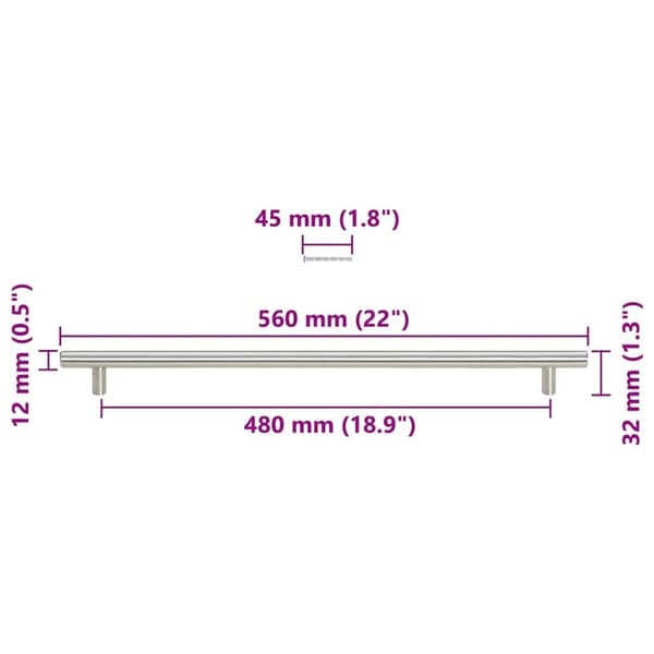 vidaXL skabshåndtag 5 stk. 480 mm rustfrit stål sølvfarvet