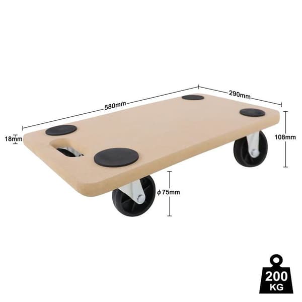2 stycken Skateboard 580 x 290 x 108 mm - Transporthjul av MDF-skiva - Möbeltransporthjälpmedel