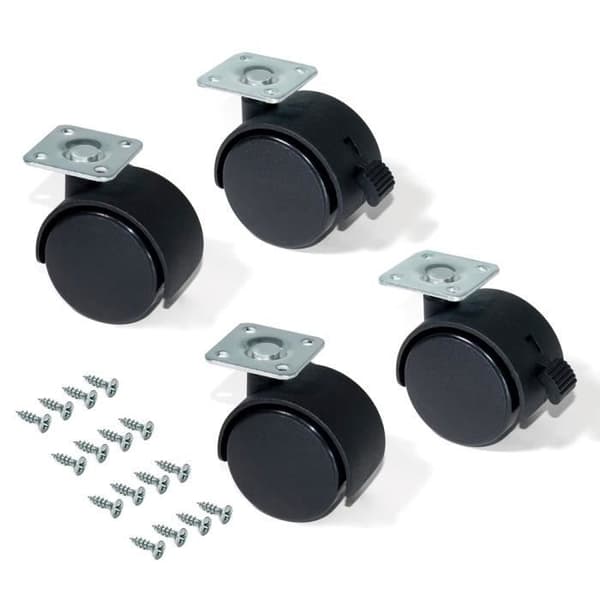 Kit med 4 hjul för Emuca D. 40 mm lådenhet med monteringsplatta och kullager