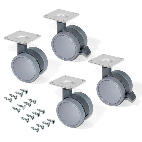 Emuca Set med 4 skålhjul med monteringsplatta, diameter 50 mm, stål och plast, grå plast