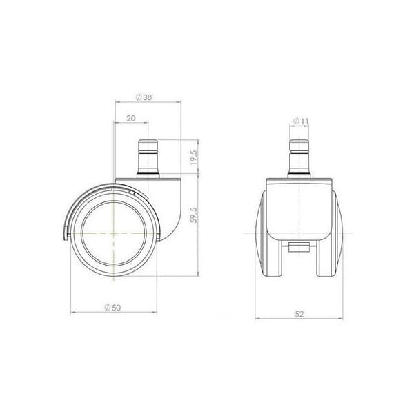 Roulettes - hjh OFFICE - 5x ROLO 11mm/50mm - Svart - Metall, Plastik