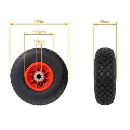 2x däck handtruck hjul, punkteringssäkra massiva gummidäck, röd pneumatisk fälg reservhjul, 3,00-4 tum, svart