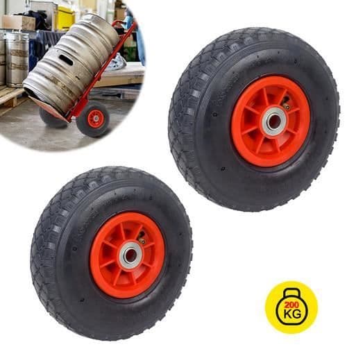 2x däck handtruck hjul, punkteringssäkra massiva gummidäck, röd pneumatisk fälg reservhjul, 3,00-4 tum, svart
