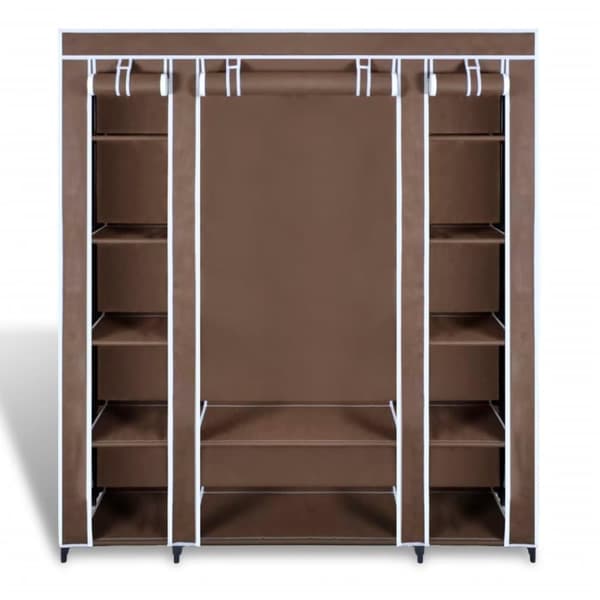 vidaXL stofklædeskab med rum og stænger 45 x 150 x176 cm brun