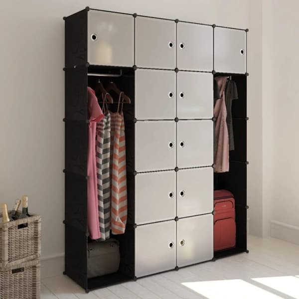 vidaXL modulskab med 14 rum sort og hvid 37 x 146 x 180,5 cm