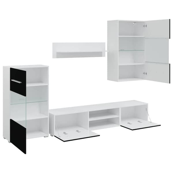 vidaXL TV-møbel med skap og LED-lys 5 deler svart