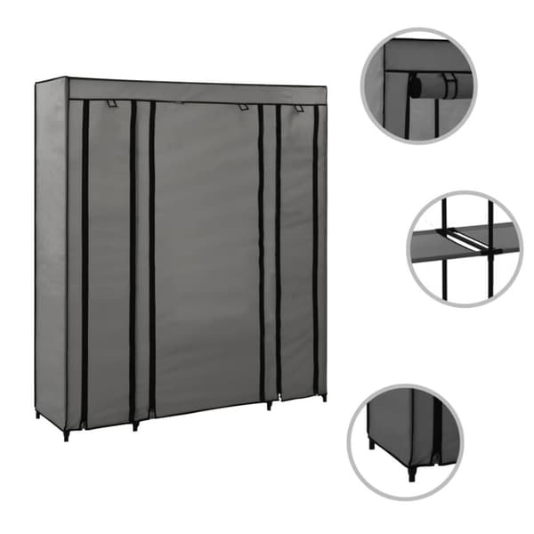 vidaXL Vaatekaappi lokeroilla ja tangoilla kangas 150x45x176 cm harmaa