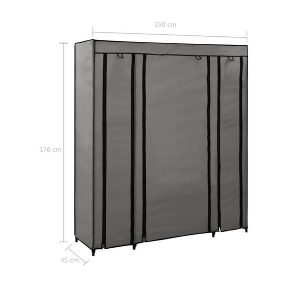 vidaXL Vaatekaappi lokeroilla ja tangoilla kangas 150x45x176 cm harmaa
